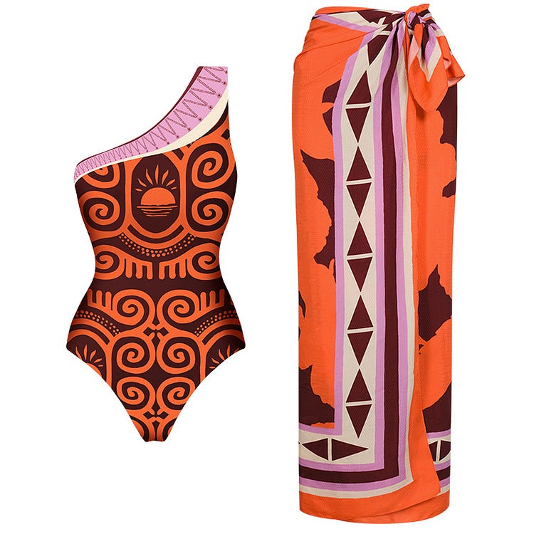 One Shoulder One Piece Swimsuit and Pants