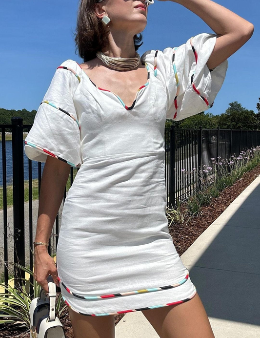 White Colorful Stripes Mini Dress