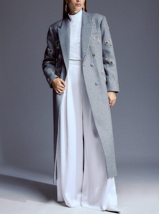 Wool Blend Embellished Maxi Coat