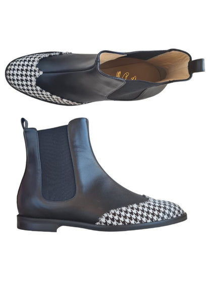 Black Leather Houndstooth Boots