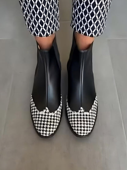 Black Leather Houndstooth Boots