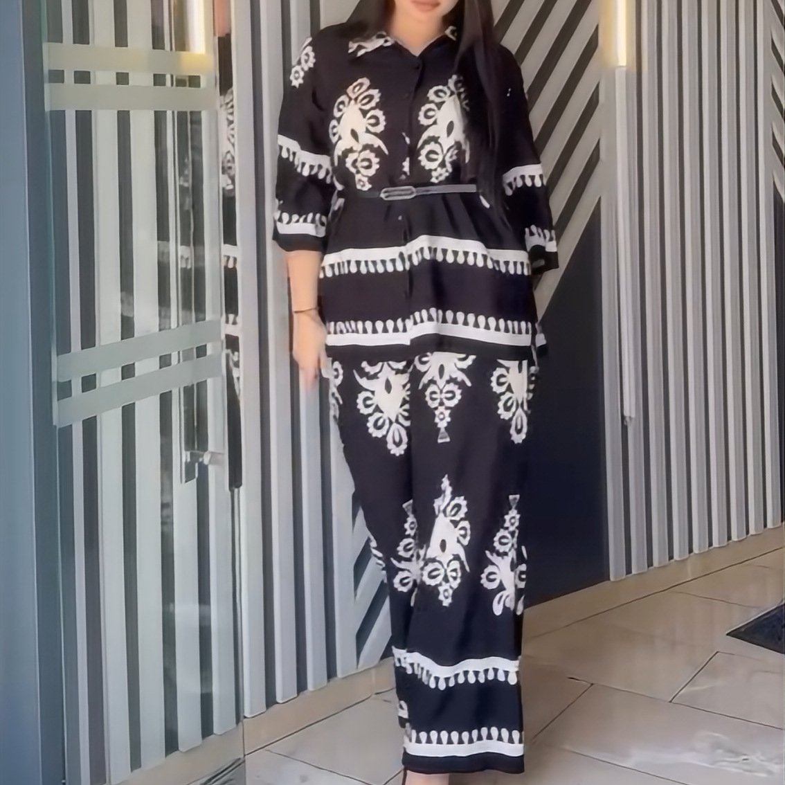Casual Shirt Printed Trousers Two-Piece Set