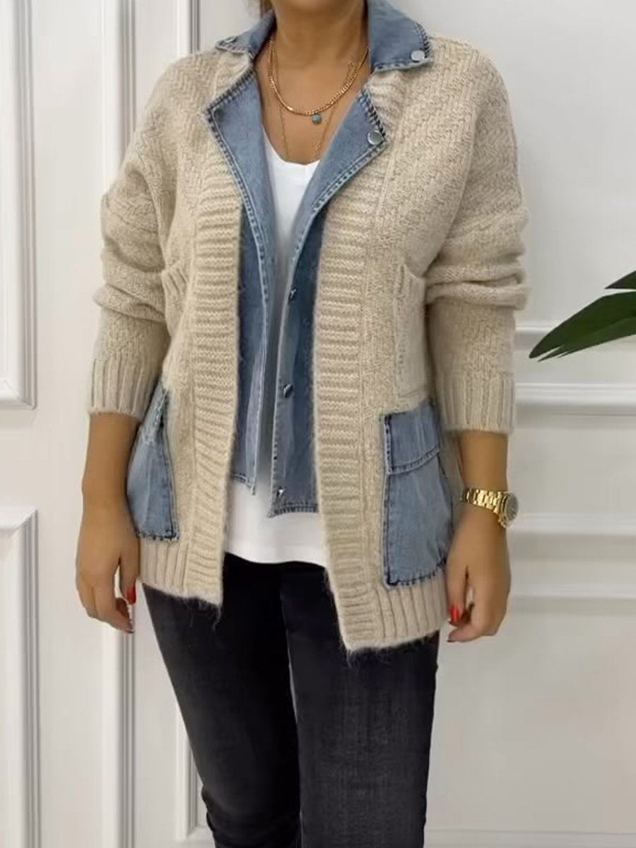 Patchwork Denim Sweater Cardigan Jacket