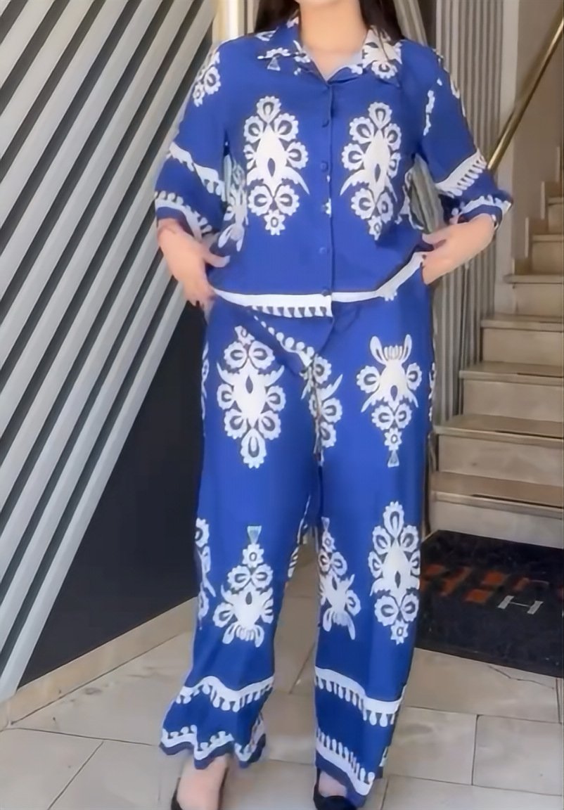 Casual Shirt Printed Trousers Two-Piece Set