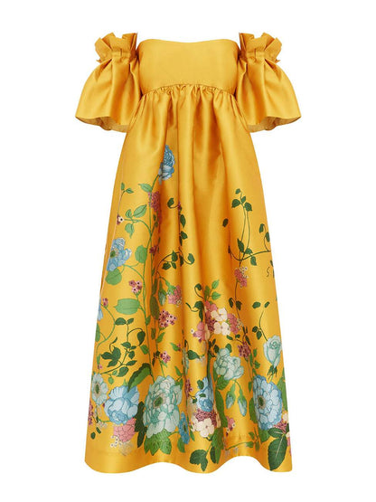 Women's Yellow Dana Floral-print Midi Dress