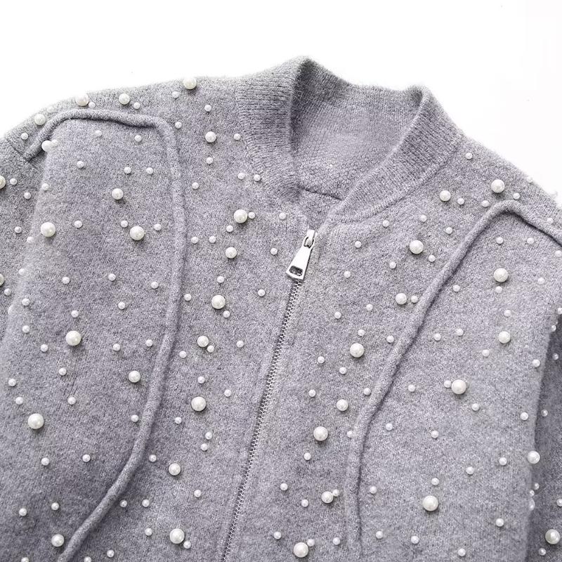 Faux Pearl Bomber Jacket