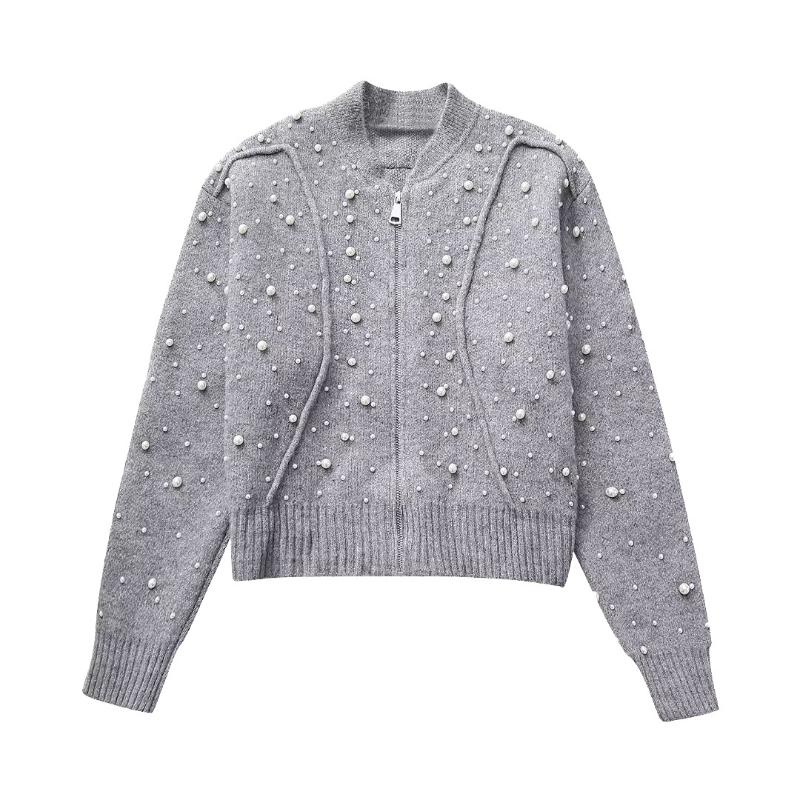 Faux Pearl Bomber Jacket