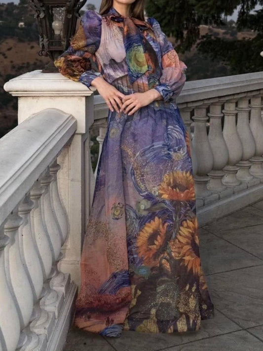 Sunflower Print Maxi Dress