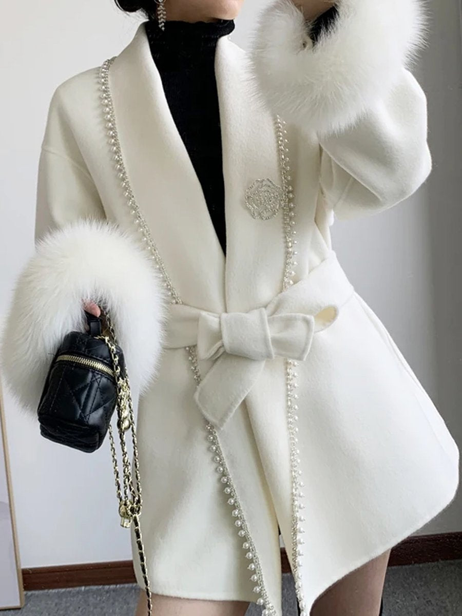 Pearl Lace Up Woolen Coat